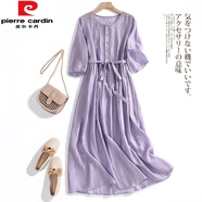 皮爾卡丹（pierre cardin）意大利女天絲苧麻大擺長袍森系花邊棉亞麻連衣裙2025新款 500件起價 2XL 【建議150-170斤】