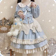 唐努烏（Tang Nu wu）洛麗塔連衣裙貓爪OPLolita可愛公主連衣裙正禮物 兔冰冰奶藍色【裙子+圍裙】 S