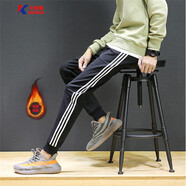 卡度頓褲子男夏季潮款韓版修身學(xué)生青年運動(dòng)休閑條紋拼接哈倫小腳九分褲 黑色（加絨加厚） M
