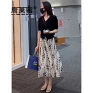 唐菓蜜新款連衣裙女2025夏季女裝韓版時(shí)尚氣質(zhì)百搭顯瘦復(fù)古港風(fēng)裙子夏天 碎花裙子 S