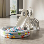 當康家用滑滑梯兒童室內秋千戶外玩具嬰兒寶寶游樂園場地幼兒園設施 麋鹿單滑梯+球池套餐（灰白）