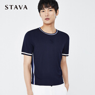 斯得雅（STAVA）短袖T恤男短袖夏季新款夏裝潮流休閑透氣半袖針織衫20285619S 深藍色 M (165)