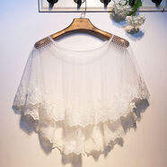 迪芙熙 婚紗披肩2022年春季新款披肩搭連衣裙斗篷配婚紗套頭短外套蕾絲百搭遮肉防曬花邊 白色 均碼