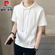 皮爾卡丹（pierre cardin）白色連帽短袖男款潮流夏季男裝2025新款重磅帶帽T恤半袖衛(wèi)衣 白色 XL 建議(135-150斤)