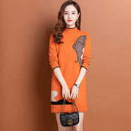 茲奈兒毛衣女寬松韓版中長(zhǎng)款秋冬女士加厚半高領(lǐng)針織衫女上衣內(nèi)搭打底衫 橙色 L 110-120斤
