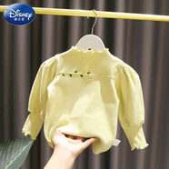 迪士尼（Disney）1-5歲女寶寶彈力細螺紋T恤女嬰兒童秋季新款女童小清新修身打底衫 黃綠色 80 建議身高(70-80cm)