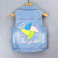 萊森熊男童牛仔馬甲2022春裝新款兒童裝背心牛仔衣外套女童寶寶洋氣春秋 大風(fēng)車(chē)淺色(單馬甲) 100 建議身高95-100厘米