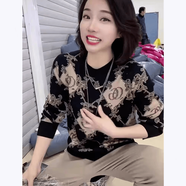 秸汐濮院羊毛衫女2024新款秋冬毛衣女歐美時尚外穿針織衫加厚尾單燙鉆 . 黑色. M 建議100斤以內(nèi)