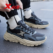 特步黑色運動(dòng)鞋男鞋秋冬黑武士增高老爹鞋皮面正品跑步鞋子男款休閑鞋 黑/木炭灰-山?！痉浪っ妗?41