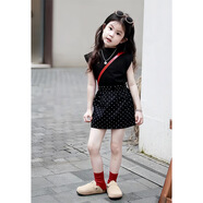 韓版女童2024夏裝洋氣波點(diǎn)半身裙套裝 黑色高領(lǐng)T+黑色波點(diǎn)裙 100 cm