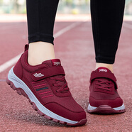 足力健大師老人鞋男秋冬季中老年健步鞋爸爸鞋舒適軟底運動(dòng)跑步鞋子 2221棗紅女款【秋冬季防滑軟底 42