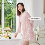 pinkmary粉紅瑪琍秋季新款連衣裙女士氣質(zhì)網(wǎng)紗刺繡長(cháng)袖蕾絲裙子PMALW5623 粉紅色 XS
