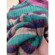 NLMC女士毛衫品牌【品質(zhì)】針織衫毛衣女新款七彩條紋半高領(lǐng)打底衫寬 彩色條紋針織衫 2XL 建議130-140斤