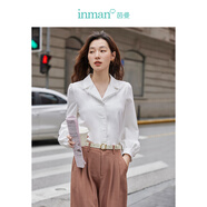 茵曼（INMAN）抗皺免燙襯衣春秋女新款鏤空花邊古巴領(lǐng)燈籠袖長袖上衣18332058 珍珠白 S