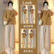 蝶嬌諾衛(wèi)衣女裝2024年新款秋季穿搭女套裝復(fù)古毛衣小個(gè)子闊腿褲子兩件套 毛衣+褲子 M