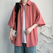 南極人（Nanjiren）湖藍色多巴胺襯衫半袖男夏天穿搭cleanfit襯衣外套寬松七分袖t恤 玫紅色 M 105-120斤