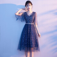 云翔四海大合唱團演出服女成人詩(shī)歌朗誦長(cháng)裙紅歌比賽主持人禮儀氣質(zhì)晚禮服 香檳色A1 2XL