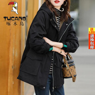 啄木鳥(niǎo)品牌女裝加絨加厚風(fēng)衣女歐洲站外套女2025新款百搭派克服寬松冬裝 黑色(加絨) 加厚 M 建議105斤以?xún)?nèi)