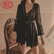 浪莎長(cháng)袖性感睡袍女仿絲浴袍情人節冰絲鏤空夏季薄女士家居服睡衣