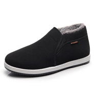福美華 老北京傳統布鞋男 休閑養生夏季 防滑耐磨爸爸鞋 中老青年工作鞋 加絨-仿兔絨黑色高幫 44