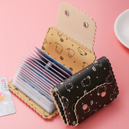 QIGER ins韓國卡包女式大容量多卡位可愛(ài)個(gè)性小巧防消磁卡套夾精致高檔 黑色-卡通貓