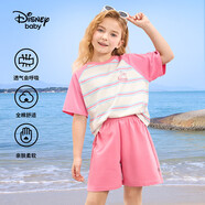 迪士尼（DISNEY）童裝女童短袖套裝吸濕排汗短袖T恤短褲兩件套24夏DB421UE12粉130