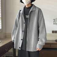 杜小閑  開衫加絨毛衣男士寬松百搭針織衫秋冬季潮流線衫休閑衣服男外套 ks2200 灰色紐扣款 L [建議110-130斤]