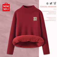名創(chuàng)優(yōu)品（MINISO）加絨加厚毛衣女秋冬季2025年新款一體絨保暖內(nèi)搭半高領(lǐng)打底針織衫 酒紅色(02可愛蛇寶胸標(biāo)) M 155 (不褪色 不起球)