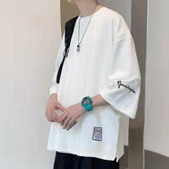 七分袖冰絲t恤男款短袖夏季薄款寬松大碼垂感中袖2024新款體恤衫 冰絲01七分袖【白】 L