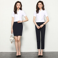 J-ME夏季職業(yè)裝襯衫女裝套裝西裝氣質(zhì)高端西服正裝珠寶酒店售樓工作服 短秀襯衫+裙子 XL