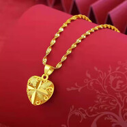 OIDSG搶沙金項鏈項鏈女吊墜純沙金愛心久不掉色玫瑰花水滴鍍金色 四葉草愛心吊墜+項鏈老鳳祥同款