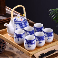 古笙記（GUSHENGJI）配竹托景德鎮(zhèn)陶瓷茶具套裝家用整套提梁壺中式泡茶壺茶杯子帶過濾 國色天香(青花釉中彩)  7件 7件