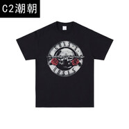 C2潮朝GUNS N ROSES槍花樂隊美式復(fù)古搖滾短袖T恤涅盤NIRVANA皇后acdc 黑色 XXL