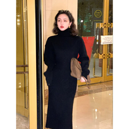 Radinka2024秋冬新款慵懶風(fēng)高領(lǐng)毛衣女套頭加厚長(cháng)款時(shí)尚百搭毛衣裙連衣裙 黑色 S