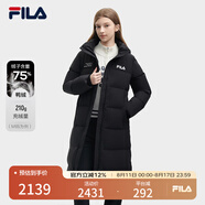 FILA 斐護科技|斐樂(lè )女裝長(cháng)款羽絨服冬季休閑簡(jiǎn)約連帽保暖羽絨外套 正黑色-BK 170/88A/L
