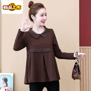 初徑長(cháng)袖T恤春秋款韓版寬松減齡休閑大碼女裝遮肚顯瘦洋氣打底衫上衣 咖啡色【春秋款9767】 L 【100-115斤】