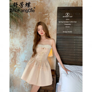 舒芳蝶（shufangdie）千金風甜美蝴蝶結(jié)拼接蕾絲綁帶連衣裙春夏純欲顯瘦吊帶公主小短裙 圖片色 XL