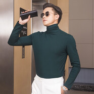 奧德里奇（Aodeliqi）長袖T恤男秋冬莫代爾加絨保暖高領(lǐng)長袖打底衫男修身內(nèi)搭純色上衣 墨綠色 2XL 推薦150-165斤