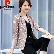 皮爾卡丹小西裝外女洋氣2025夏季薄款百搭花色短款小香風(fēng)西服上衣針織 杏色 款偏小，拍大一碼 M