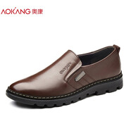 奧康（Aokang）男鞋英倫軟面皮商務(wù)休閑皮鞋男真皮透氣套腳可選冬季加絨棉鞋 棕色185219084 43