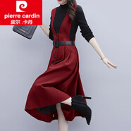 皮爾卡丹（pierre cardin）女裝毛呢背心連衣裙女裝秋冬季2025年新款爆大氣小個(gè)子打底套裝新 酒紅色 XL 115-130斤
