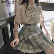 貴蘭姿jk制服女套裝半身裙子夏季學(xué)生百褶裙日系短裙三角函數(shù)JK正版原創(chuàng) 雪松（格裙+短袖襯衫+領(lǐng)結(jié)） M 【95-105斤】
