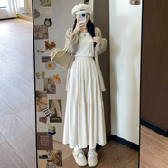 嵐玘白色冬季裙子半身裙秋冬新款長(zhǎng)裙a字蛋糕裙針織裙小個(gè)子百搭傘裙 針織蛋糕裙【米白】 M 【建議100-120斤】