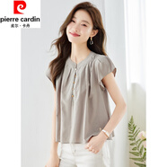 皮爾卡丹（pierre cardin）別致真絲短袖襯衫女夏季新款小個(gè)子氣質(zhì)減齡洋氣小衫桑蠶絲上衣 灰綠色 L