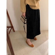 筱艷韓國金絲絨長(cháng)裙2023秋冬裝復古感加絨加厚絲絨半身裙女 黑色 均碼 (95-130斤)
