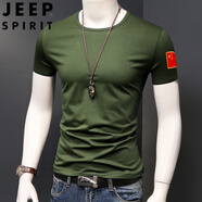 JEEP SPIRIT中國特種服裝t恤男衣服短袖半袖軍迷迷彩修身愛國夏季圓領(lǐng)刺繡 601綠(單旗) 2XL (125-140斤)