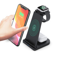 墨一 無(wú)線充電器15W快充通用iwatch立式支架無(wú)線充電板底座 適用于蘋果8 Plus/Xs/11/12三星手機(jī)耳機(jī) 【睿智黑】三合一立式無(wú)線快充