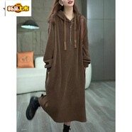 初徑時(shí)尚韓版衛衣連帽連衣裙2025新款大碼女裝春秋季裙子顯瘦遮肉微2 咖啡色 XL 建議110-125斤