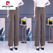 皮爾卡丹（pierre cardin）夏季薄款女士牛奶絲直筒休閑褲高腰寬松彈力垂感免燙中年工裝長褲 灰咖提花直筒褲(冰涼垂感) 31碼(130-140斤)