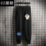 C2潮朝蠟筆小新褲子男春季nasa官網(wǎng)聯(lián)名春秋休閑束腳長褲 宇航員小新帶標黑色 M